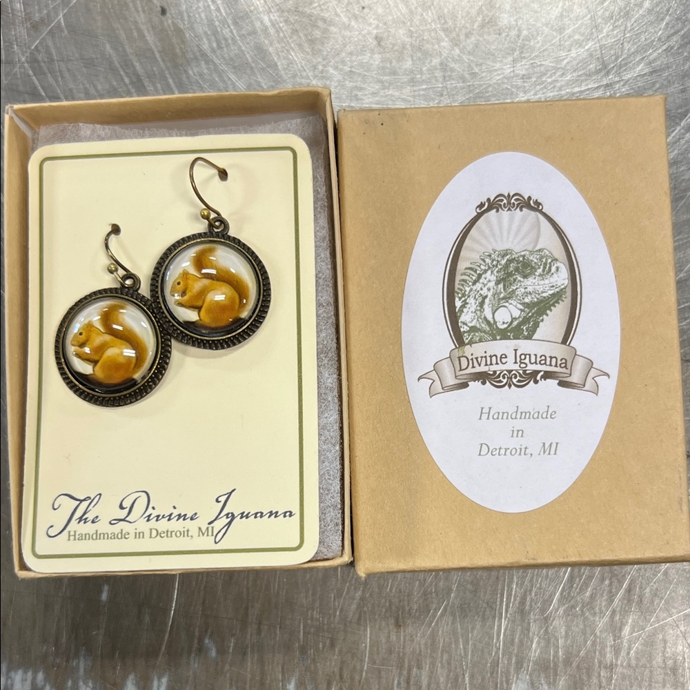 Divine Iguana Handmade Squirrel Earrings
